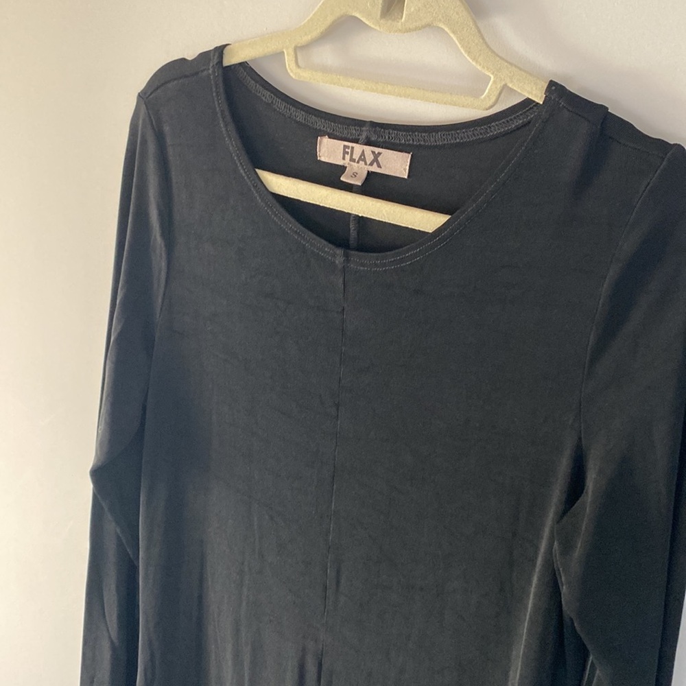 Flax Small Black Long Sleeve Knee Length Slinky Dress